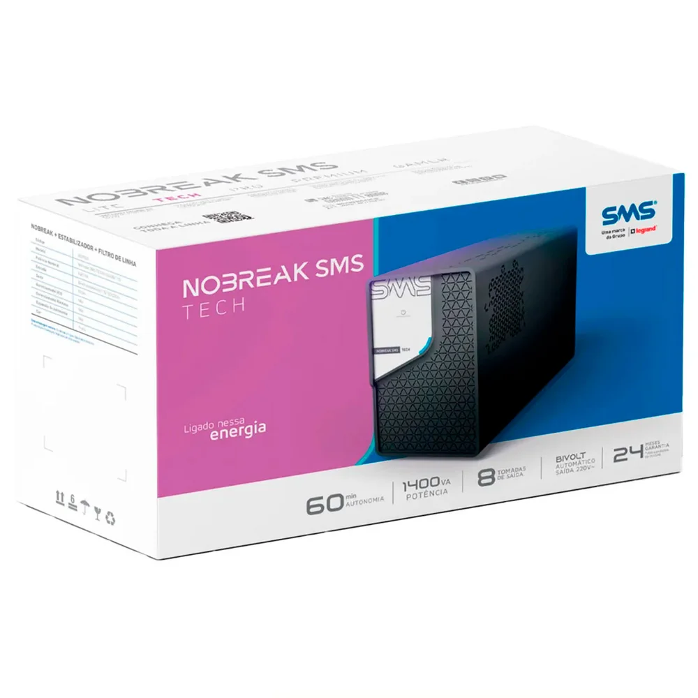 Imagem 2 de 5 do produto Nobreak Sms Tech 1400va/700w, Interativo, Ent 115/220v, Sai 220v - 29306
