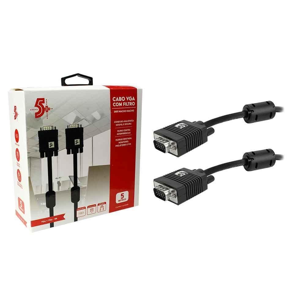 Cabo Santana VGA Macho + VGA Macho - C/ Filtro, Preto, 5m - 018-9574