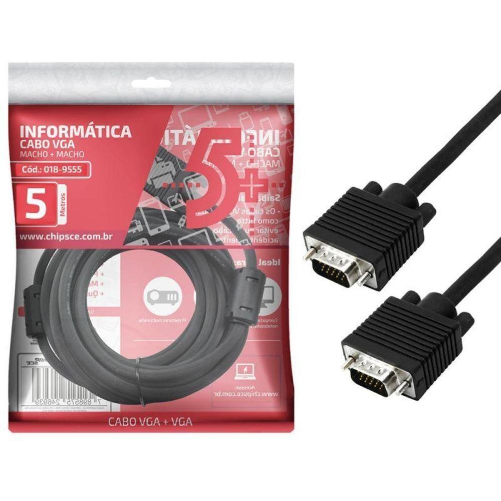 Imagem 4 de 5 do produto Cabo Santana VGA Macho + VGA Macho - C/ Filtro, Preto, 5m - 018-9574