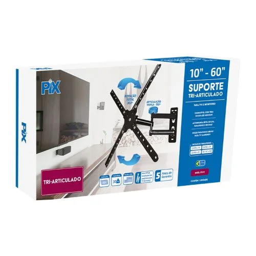 Imagem 3 de 5 do produto Suporte Tri articulado Tv LCD/LED 10´´a 56´´ Preto Pix - 079-0015