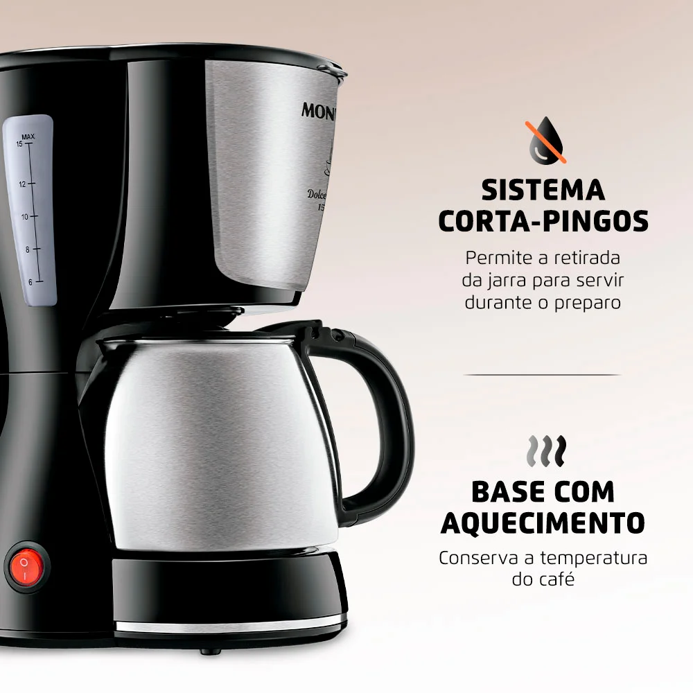 Imagem 3 de 5 do produto Cafeteira Elétrica Mondial Dolce Arome C-34ji-15x, 550w, Inox - 127v