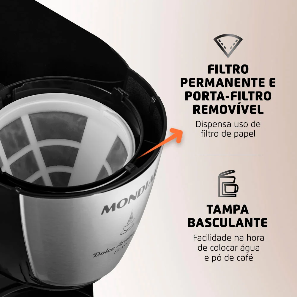 Imagem 4 de 5 do produto Cafeteira Elétrica Mondial Dolce Arome C-34ji-15x, 550w, Inox - 127v
