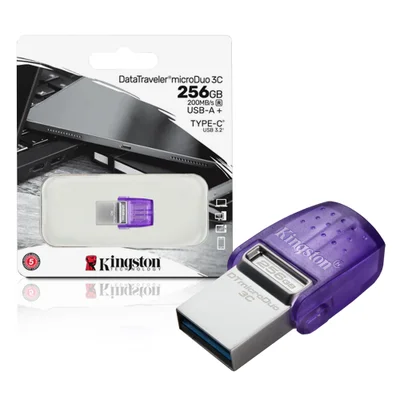 Pen Drive 256GB USB 3.2 Microduo Tipo C/tipo A Datatraveler Dtduo3cg3/256GB Kingston