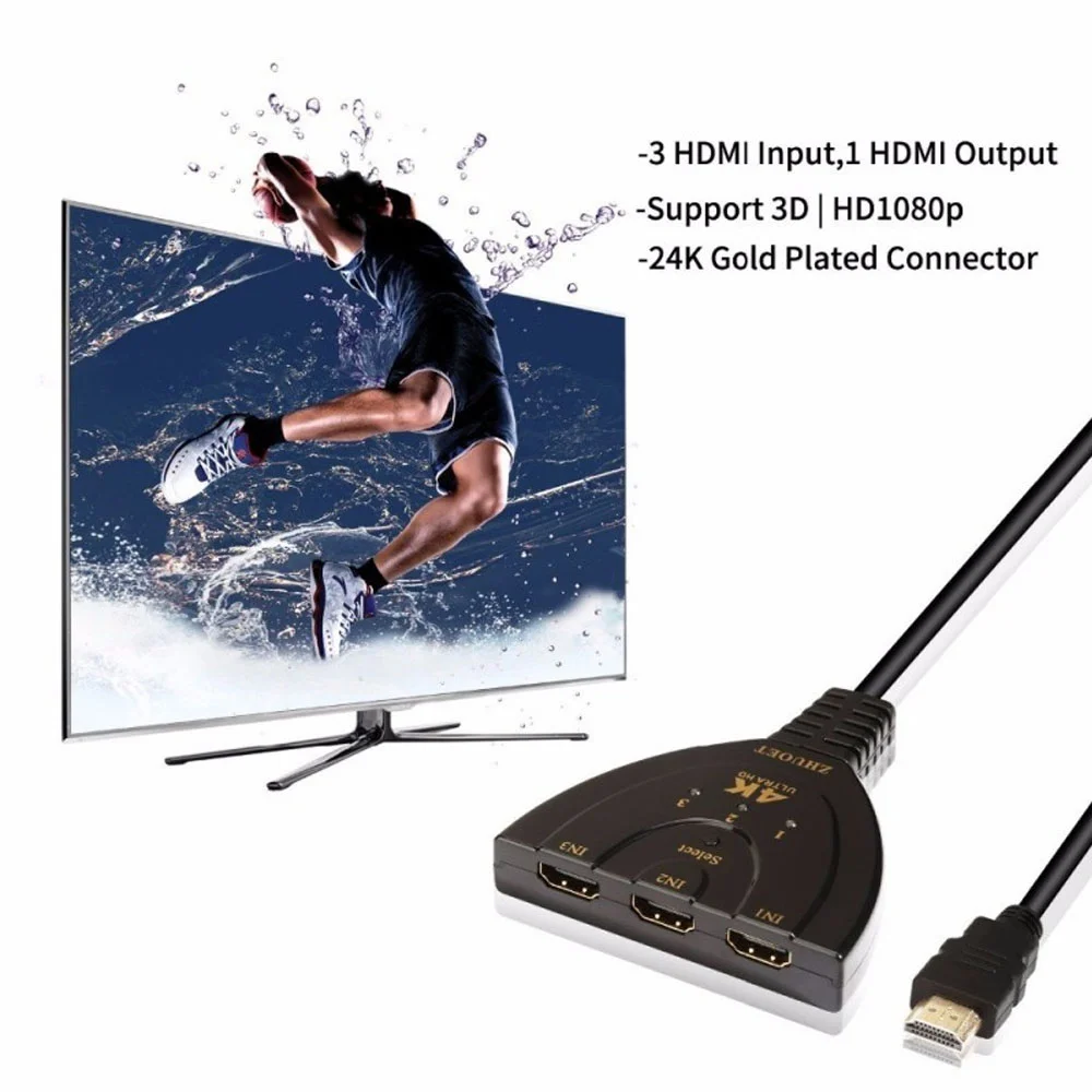Imagem 5 de 5 do produto Cabo Hub Switch HDMI, 3 Portas Em 1 - 4k - Ponto Do Nerd