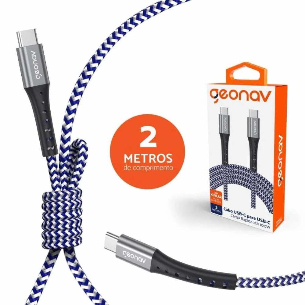 Imagem 2 de 5 do produto Cabo Kevlar Geonav USB-C Para USB-C 2.0 - 2m