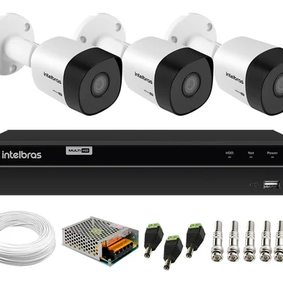 Kit 3 Câmeras Segurança Bullet, Hd Vhd 3130 B 30m Ip67, Dvr Inteligente Intelbras Mhdx 1204 4 Canais