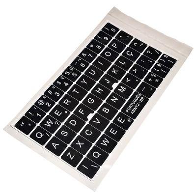 Kit 30 Adesivos Português, Para Notebook, PC, Etiquetas, Abnt2, Cedilha (Fundo Preto, Letra Branca)
