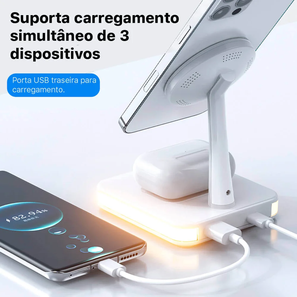 Imagem 2 de 5 do produto Carregador Dock Station Wireless, 3 Em 1 Para Iphone, Airpods, Smartphone - Preta