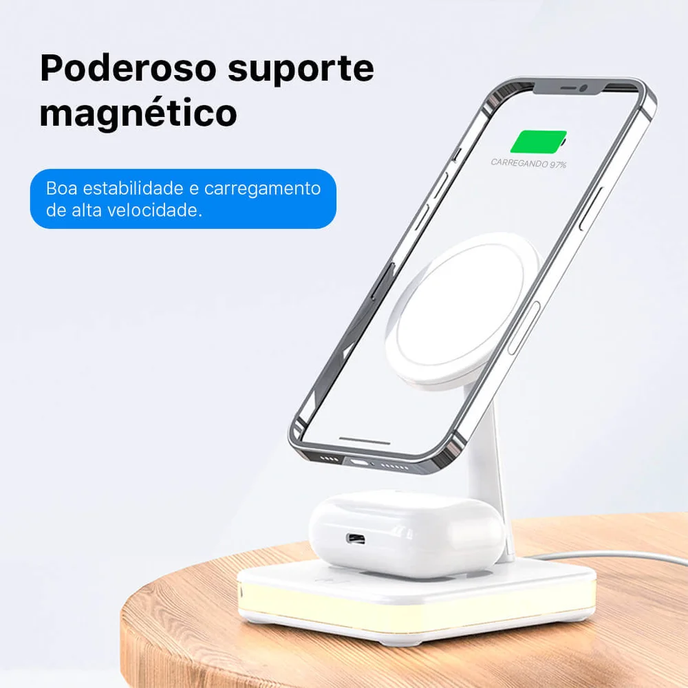Imagem 4 de 5 do produto Carregador Dock Station Wireless, 3 Em 1 Para Iphone, Airpods, Smartphone - Preta