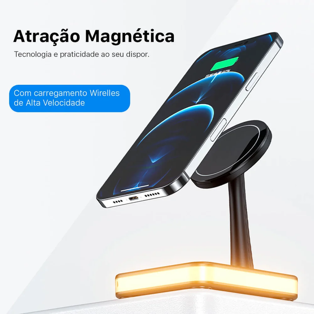 Imagem 5 de 5 do produto Carregador Dock Station Wireless, 3 Em 1 Para Iphone, Airpods, Smartphone - Preta