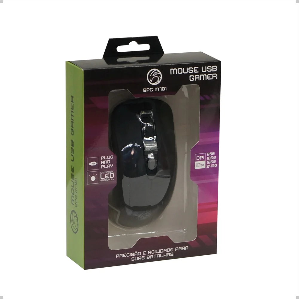 Imagem 4 de 5 do produto Mouse Gamer Brazilpc Bpc-m781, USB, 2400DPI, 7 Botões, Com Iluminacao Led Gradually