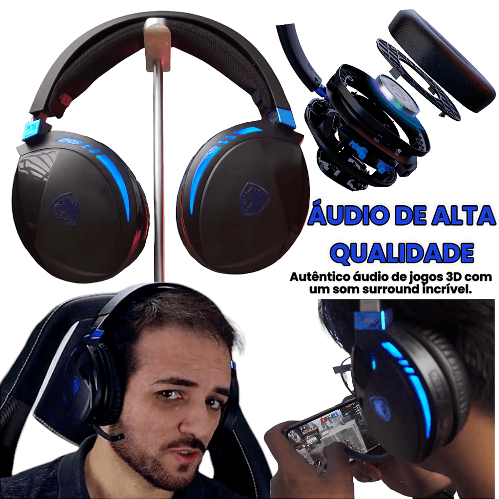 Imagem 3 de 5 do produto Headset Sades Warden I Wireless Gamer, 3 Modos, Profissional