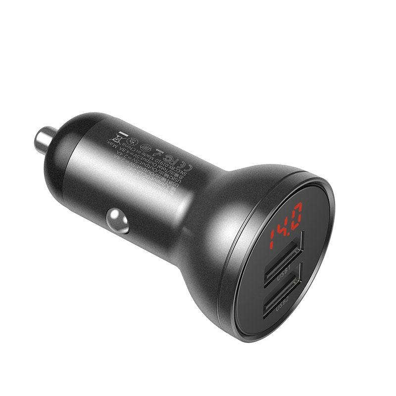 Carregador de Carro Duplo USB Tipo-C Baseus, 4.8a - Cinza