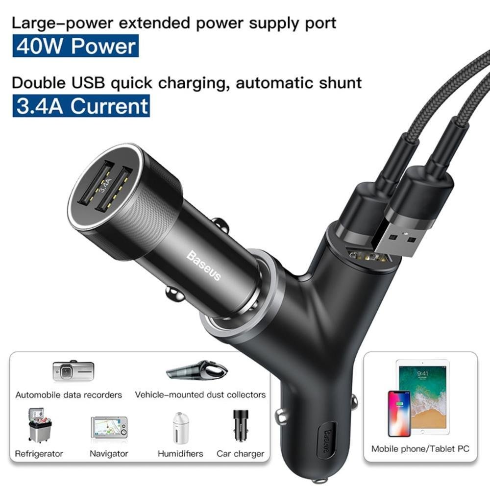 Imagem 2 de 2 do produto Carregador Duplo De Carro USB Tipo-C Baseus, Mi3.4 - Preto