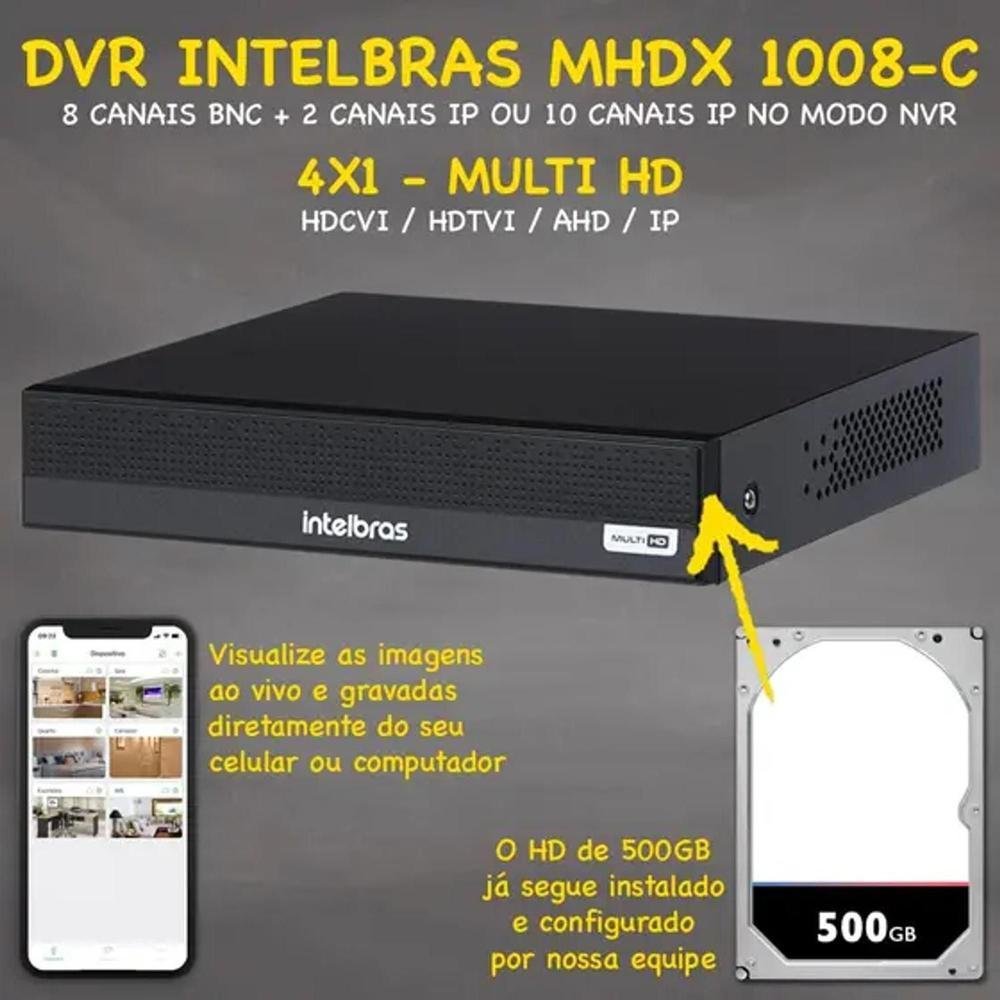 Imagem 5 de 5 do produto Kit 4 Câmeras Intelbras Vhl 1220b Full HD Dvr De 8ch - 1008-c 500gb