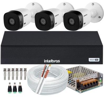 Kit Dvr Intelbras, 8 Canais 1008c H.265 Sem, Hd 3 Câmeras Vhl 1220 Full, Hd 1080p 2Mp