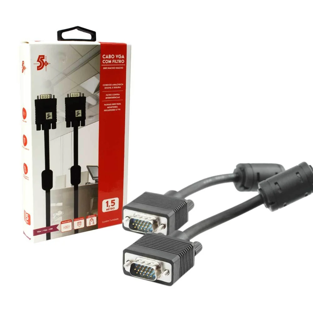 Imagem 2 de 4 do produto Cabo VGA Macho + VGA Macho Chip Sce, Com Filtro, 1,5 Metro, Preto - 018-9571