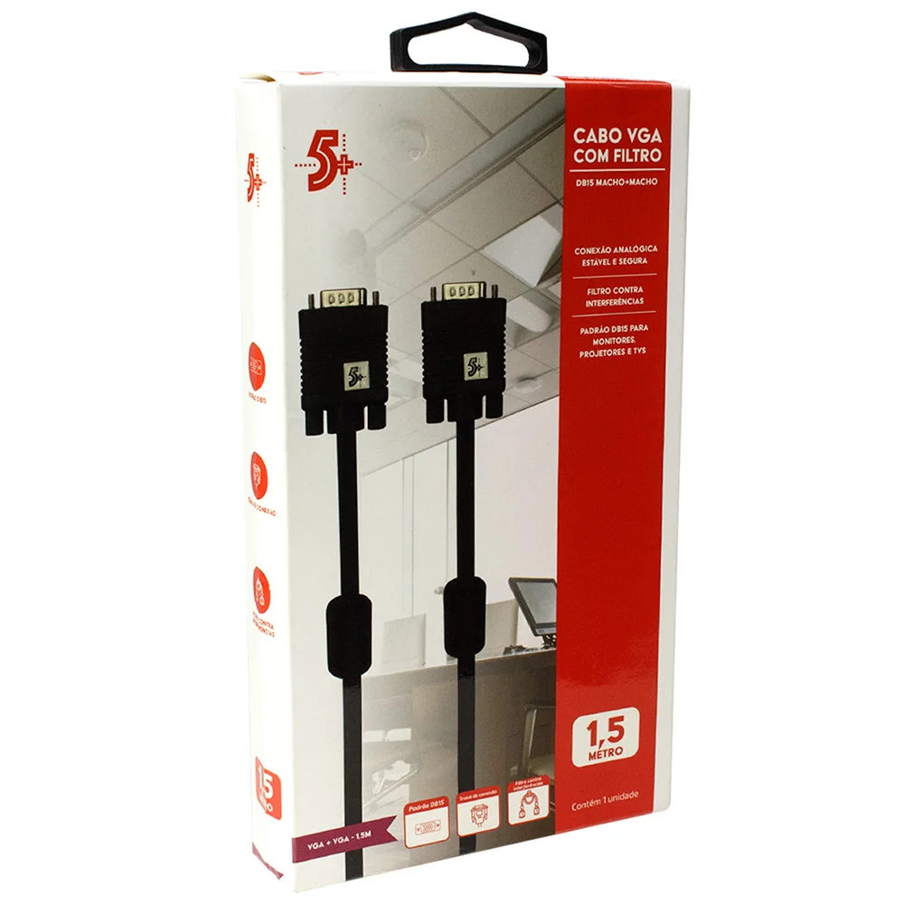 Imagem 3 de 4 do produto Cabo VGA Macho + VGA Macho Chip Sce, Com Filtro, 1,5 Metro, Preto - 018-9571