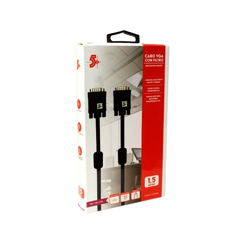 Imagem 4 de 4 do produto Cabo VGA Macho + VGA Macho Chip Sce, Com Filtro, 1,5 Metro, Preto - 018-9571