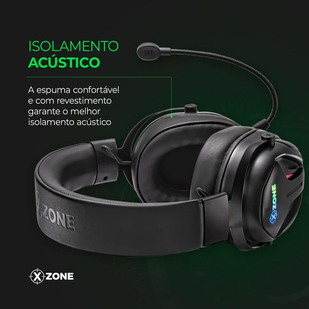 Headset Com Fio Gamer X-zone 7.1, RGB, 50mm, Compativel Com PS, XBOX, PC, Preto Headset Com Fio Gamer X-zone 7.1, RGB, 50mm, Compativel Com PS, XBOX, PC, Preto
