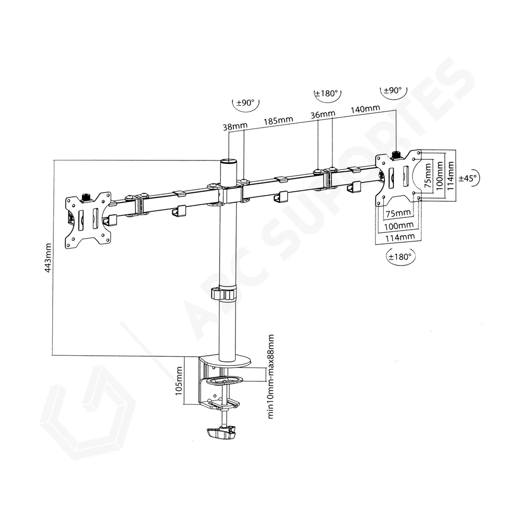 Imagem 3 de 5 do produto Suporte Vinik Articulado Para 2 Monitores, 13 - 32 Polegadas, Vesa 100x100 - Sm341c