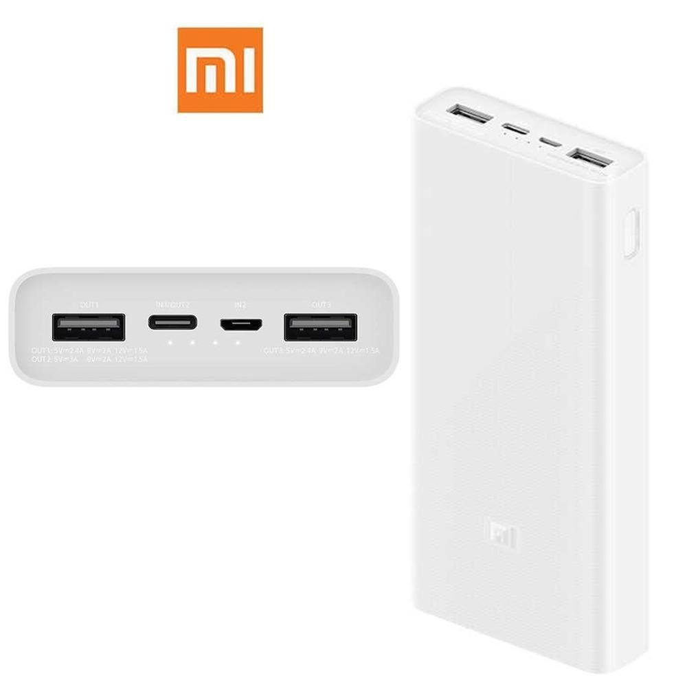 Imagem 5 de 5 do produto Carregador Mi 20000mah -18w Fast Charge Power Bank Turbo 2 Saídas USB+micro Usb + Tipo C,branco