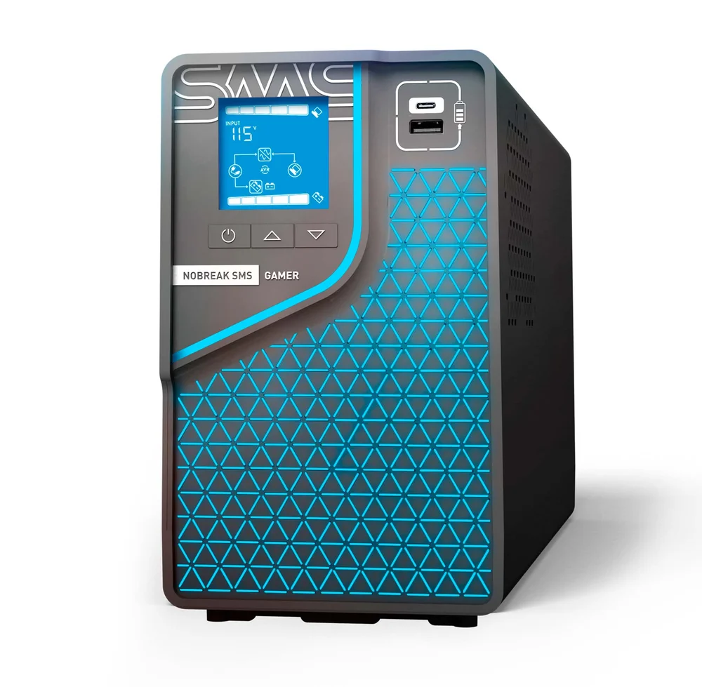 Nobreak Sms Gamer 1500VA/1050W, Senoidal Interativo, Entrada 115/ 220V, Saída 115/ 220V - 29600 Nobreak Sms Gamer 1500VA/1050W, Senoidal Interativo, Entrada 115/ 220V, Saída 115/ 220V - 29600