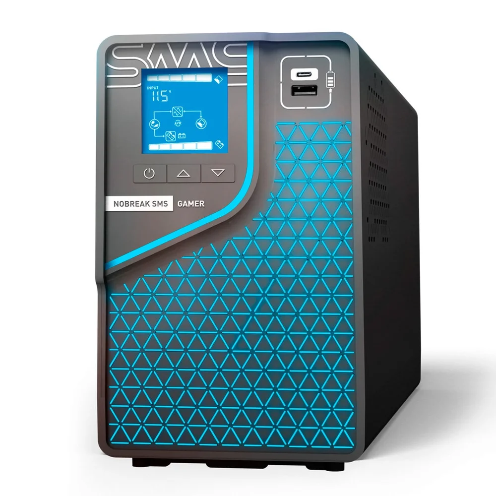 Nobreak Sms Gamer 1500VA/1050W, Senoidal Interativo, Entrada 115/ 220V, Saída 115/ 220V - 29600 Nobreak Sms Gamer 1500VA/1050W, Senoidal Interativo, Entrada 115/ 220V, Saída 115/ 220V - 29600