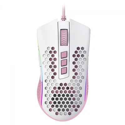 Mouse Gamer Redragon Storm, RGB, Branco Com Rosa - M808wp