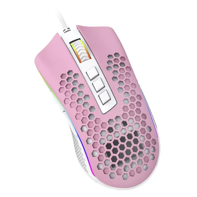 Mouse Gamer Redragon Storm, RGB, Rosa Com Branco - M808pw