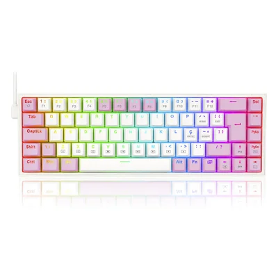 Teclado Gamer Redragon Castor, RGB, Switch Brown, Idioma Português, Branco Com Rosa - K631wp