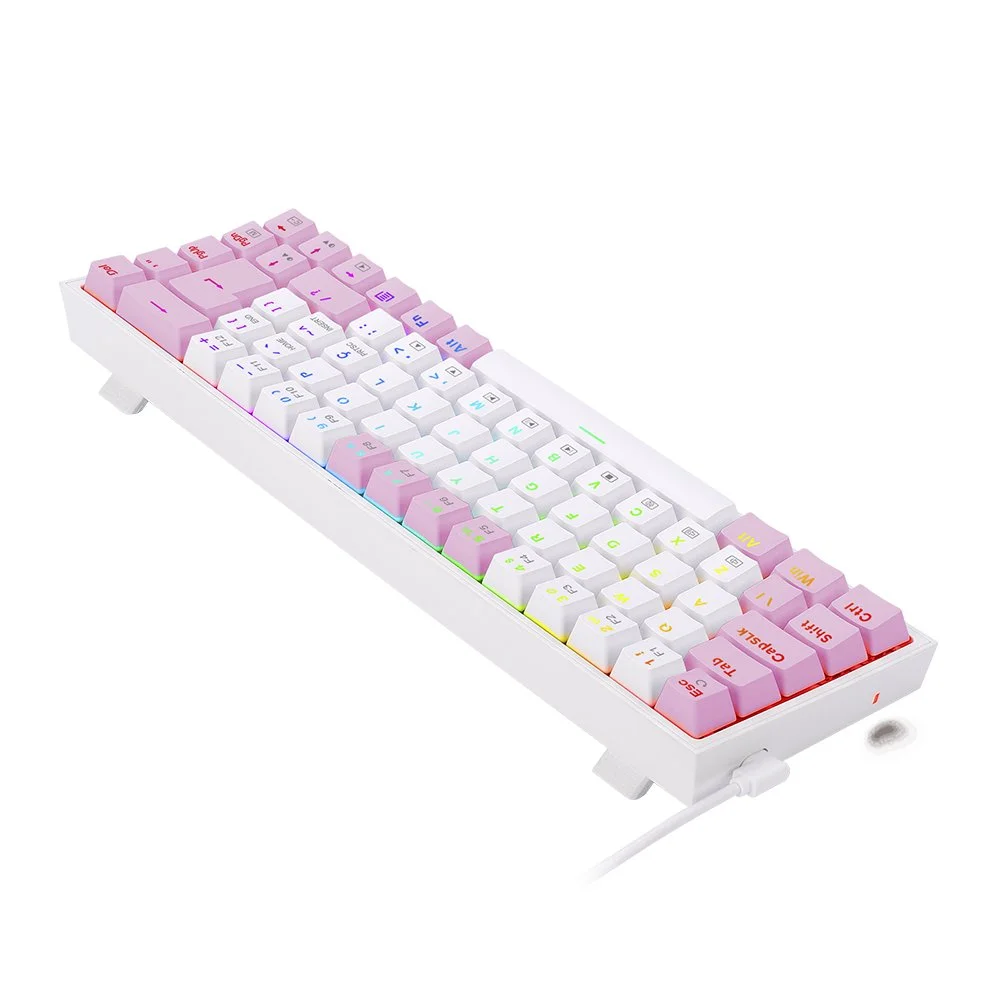 Imagem 2 de 5 do produto Teclado Gamer Redragon Castor, RGB, Switch Brown, Idioma Português, Branco Com Rosa - K631wp