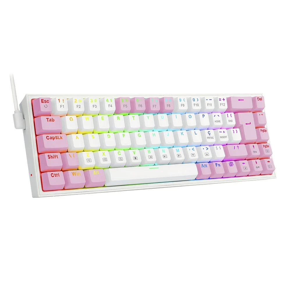 Imagem 3 de 5 do produto Teclado Gamer Redragon Castor, RGB, Switch Brown, Idioma Português, Branco Com Rosa - K631wp