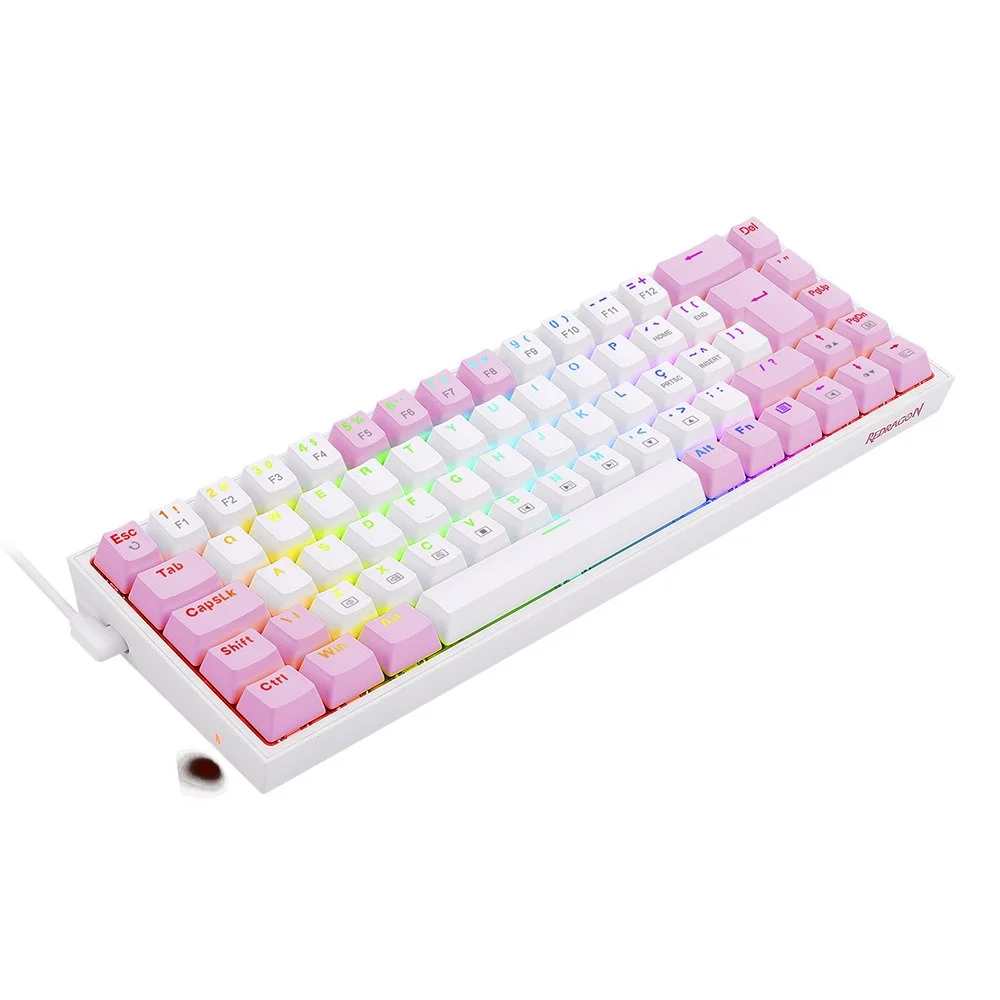Imagem 5 de 5 do produto Teclado Gamer Redragon Castor, RGB, Switch Brown, Idioma Português, Branco Com Rosa - K631wp