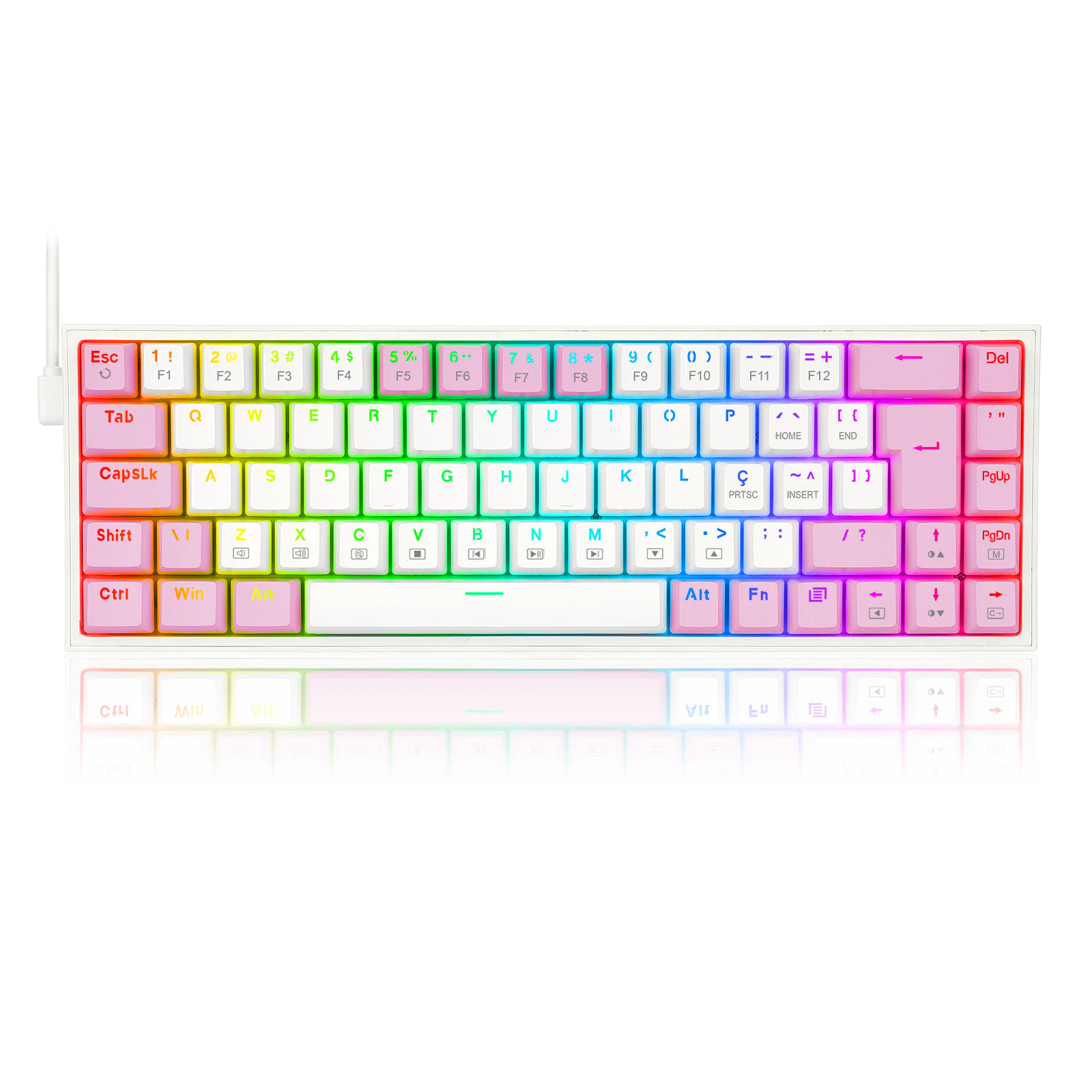 Teclado Gamer Redragon Castor, RGB, Switch Blue, Idioma Português B, Branco Com Rosa - K631wp