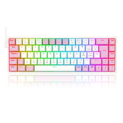 Teclado Gamer Redragon Castor, RGB, Switch Blue, Idioma Português B, Branco Com Rosa - K631wp