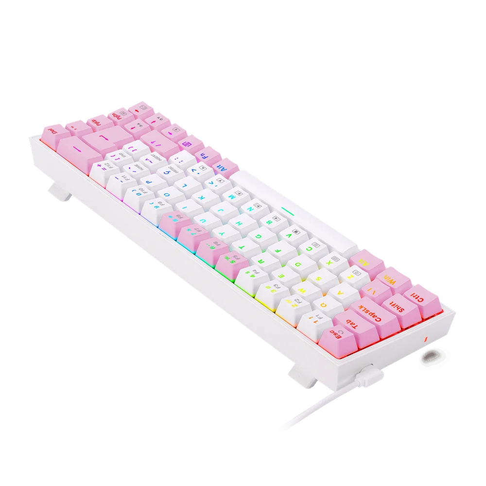 Teclado Gamer Redragon Castor, RGB, Switch Blue, Idioma Português B, Branco Com Rosa - K631wp