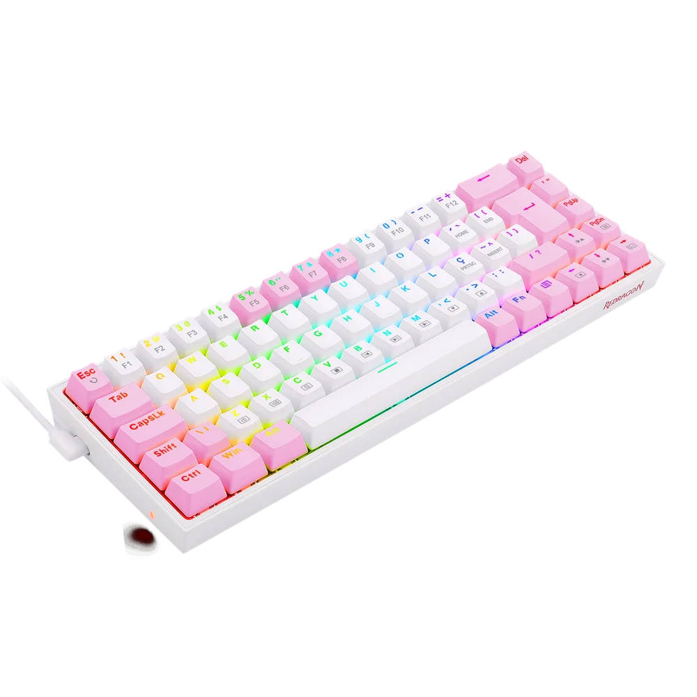 Teclado Gamer Redragon Castor, RGB, Switch Blue, Idioma Português B, Branco Com Rosa - K631wp