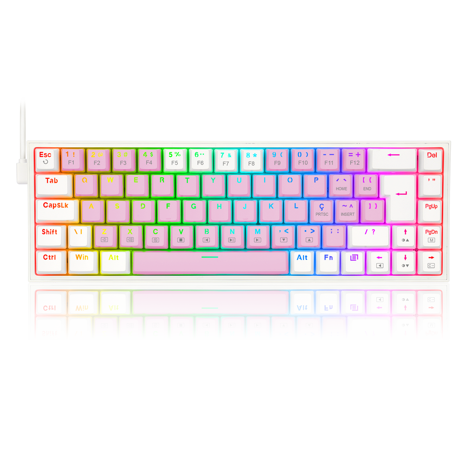 Teclado Gamer Redragon Castor, RGB, Switch Blue, Idioma Português B, Rosa Com Branco - K631pw