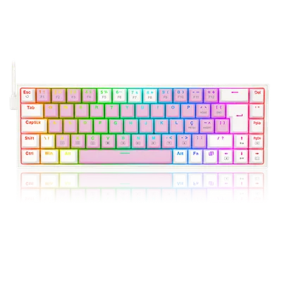 Teclado Gamer Redragon Castor, RGB, Switch Blue, Idioma Português B, Rosa Com Branco - K631pw