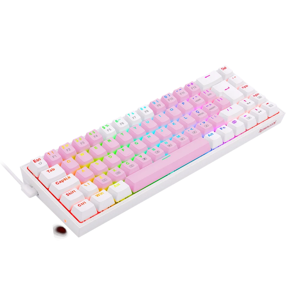 Teclado Gamer Redragon Castor, RGB, Switch Blue, Idioma Português B, Rosa Com Branco - K631pw