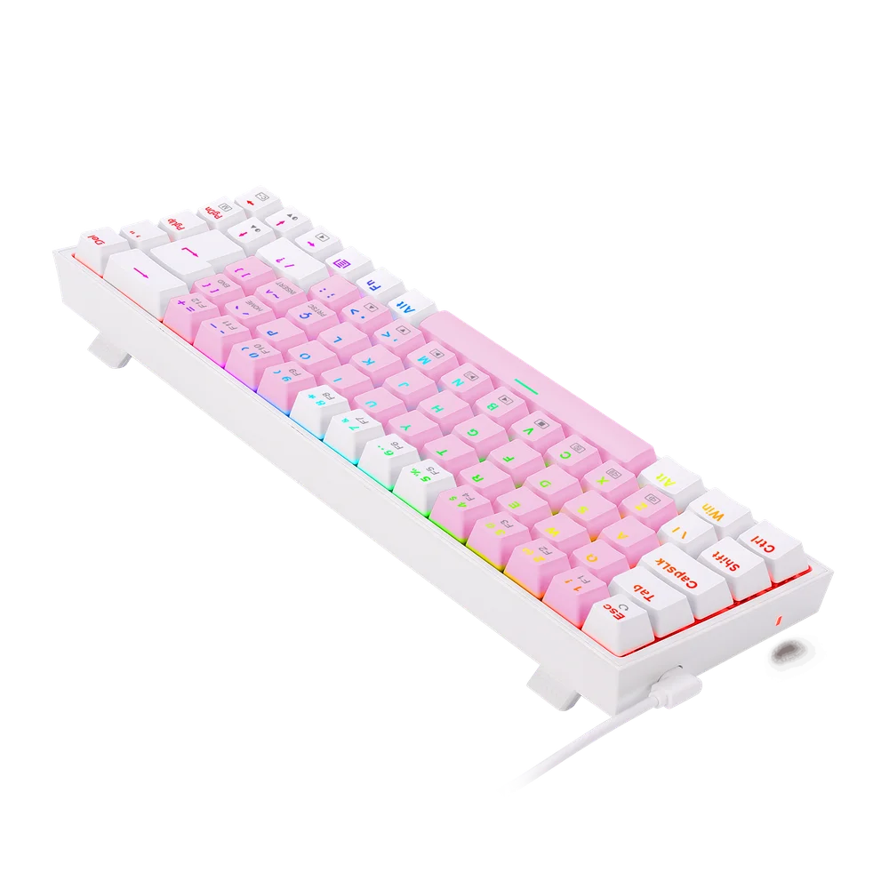 Teclado Gamer Redragon Castor, RGB, Switch Blue, Idioma Português B, Rosa Com Branco - K631pw
