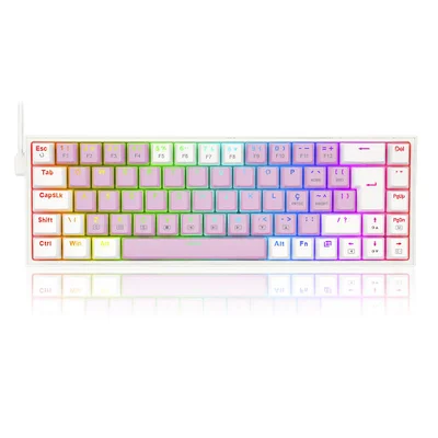 Teclado Gamer Redragon Castor, RGB, Switch Brown, Idioma Português, Rosa Com Branco - K631pw