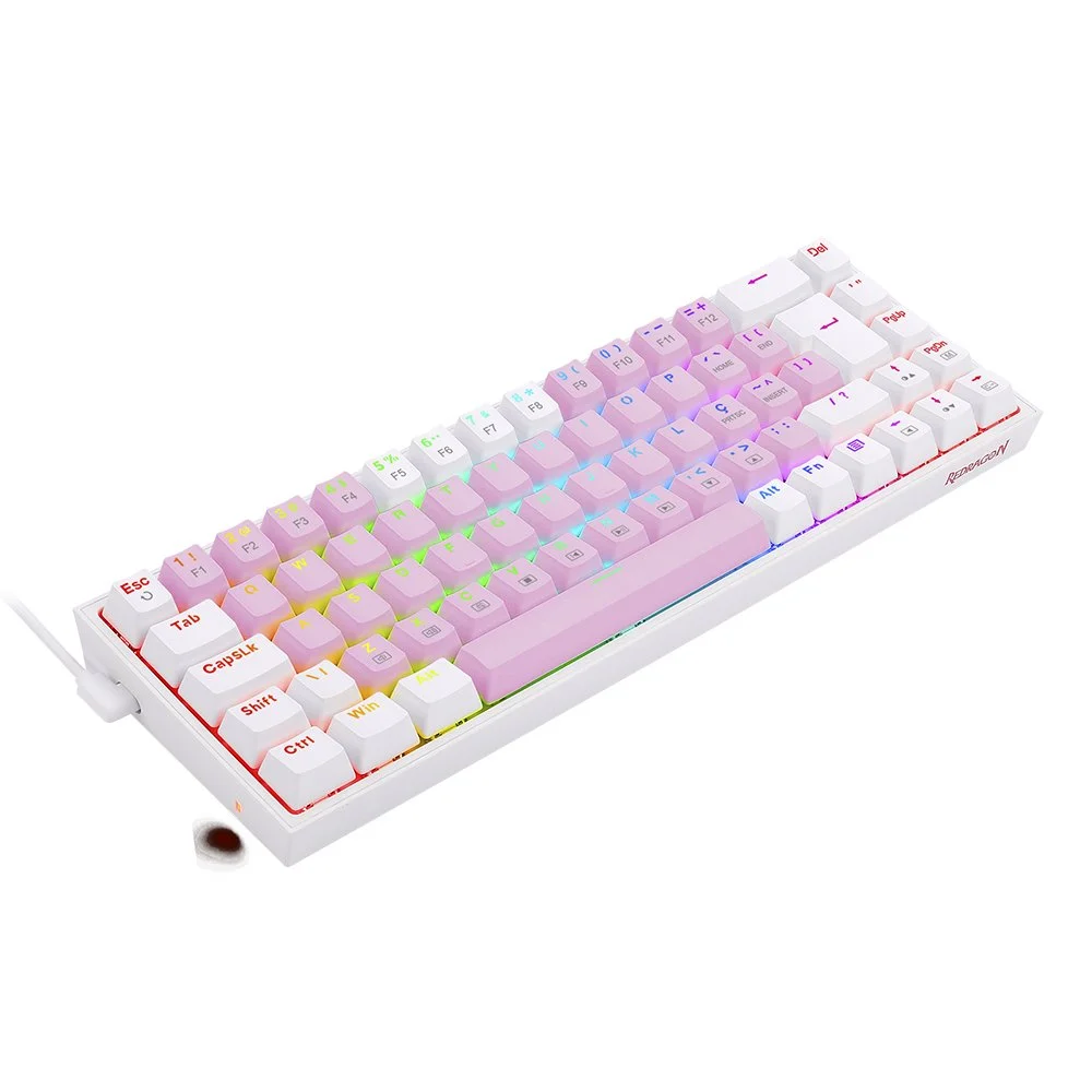 Imagem 2 de 5 do produto Teclado Gamer Redragon Castor, RGB, Switch Brown, Idioma Português, Rosa Com Branco - K631pw