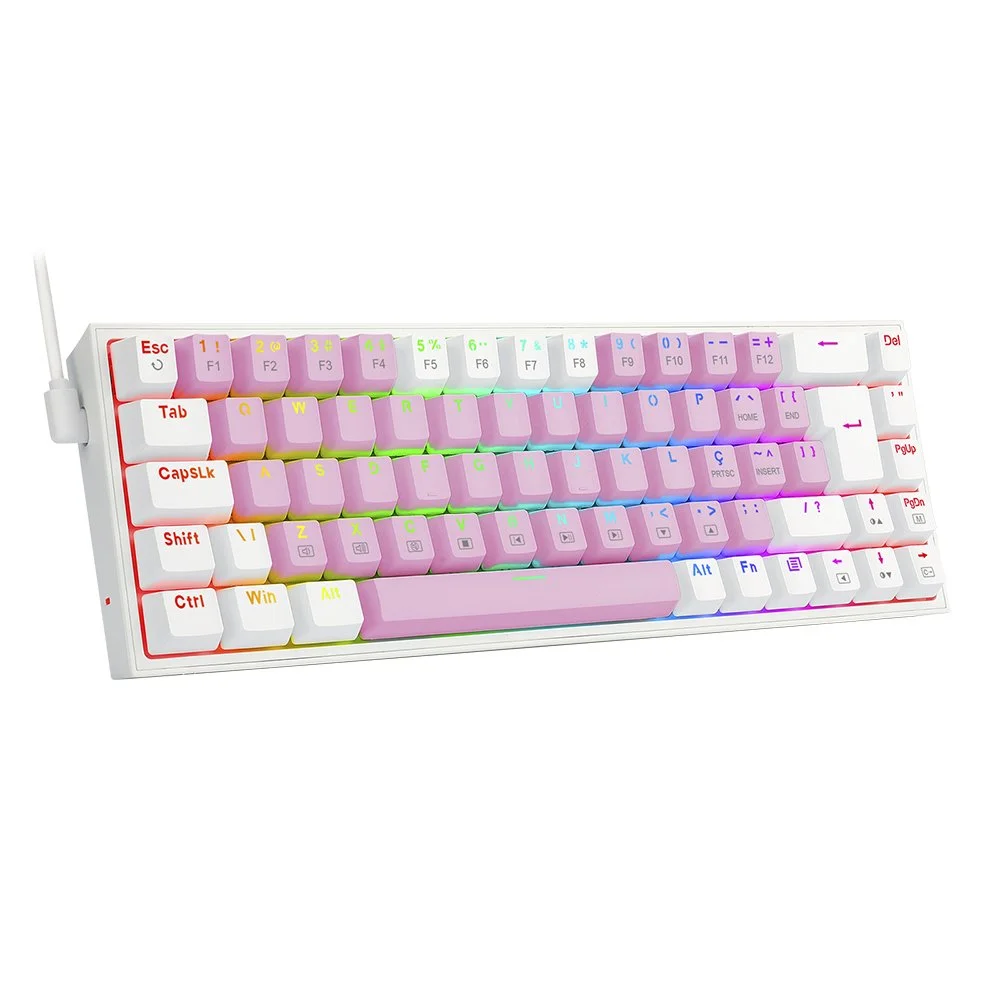Imagem 3 de 5 do produto Teclado Gamer Redragon Castor, RGB, Switch Brown, Idioma Português, Rosa Com Branco - K631pw