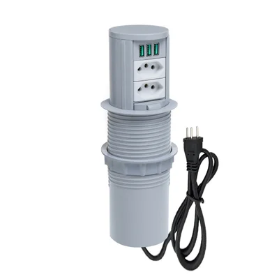 Torre De Tomada Totem Slim Manual, 2 Tomadas 20a 3 USB 5.2a,cinza