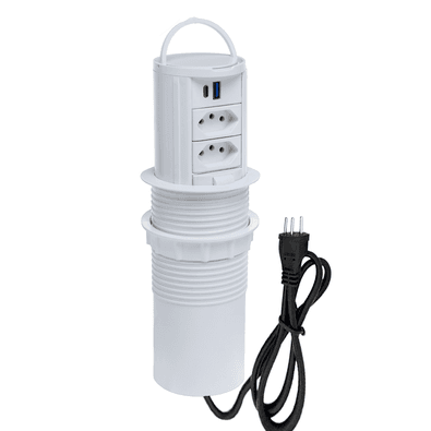 Torre De Tomada Totem Slim Manual Alça, 2 Tomada 10a 2 USB 9.0,branco