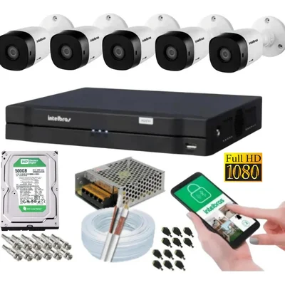 Kit 5 Camera De Seguranca, Intelbras 2mp 1220b, Dvr 8 Canais Multi Hd