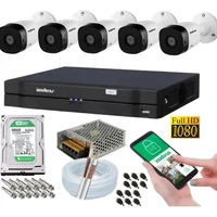Kit 5 Camera De Seguranca, Intelbras 2mp 1220b, Dvr 8 Canais Multi Hd