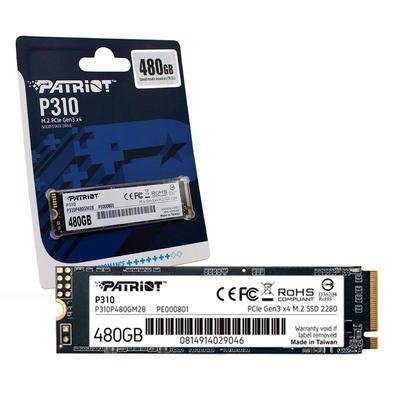SSD 480GB Patriot P310, M.2 2280 Pcie 3x4 Nvme 1.3, Leitura 1700mb/s, Grav. 1500mb/s - P310p480gm28